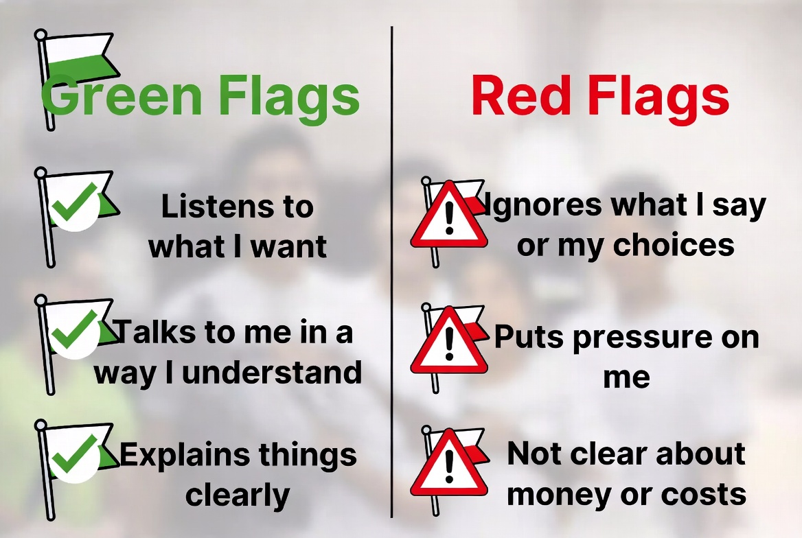 Green and red flag checklist for choosing supports